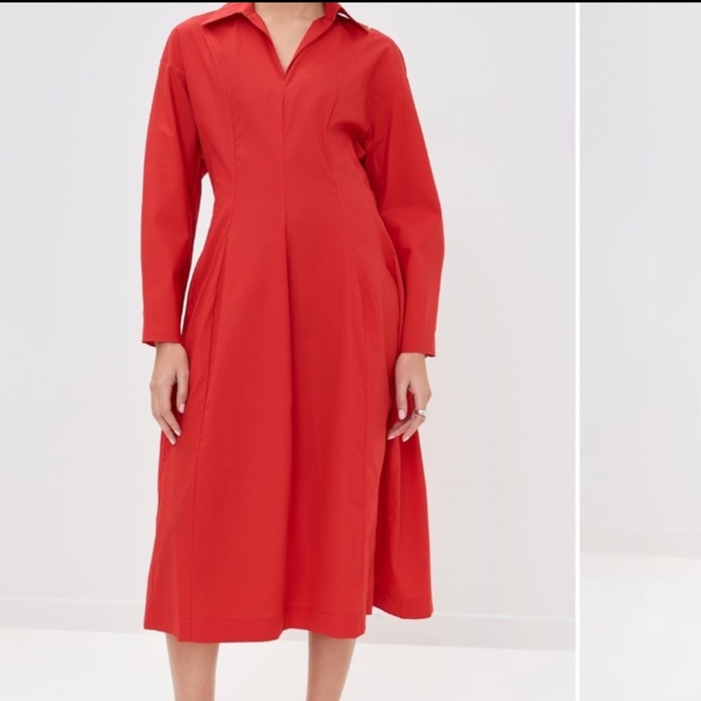 Marni NWT Cotton Midi Dress Vibrant Red Long Sleeve Size M - Picture 3 of 15